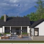 Plan 288-0237 Front view with porch, gable roof, and outdoor seating