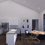 Plan 288-0237 kitchen with island and dining area, vaulted ceiling