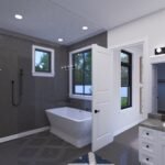 Plan 288-0237 primary bathroom with freestanding tub and double vanity