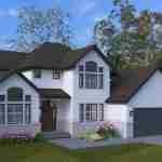Plan 288-0266 Front view with gable roof and landscaped entryway