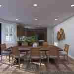 Plan 288-0266 Dining area with large table and sliding glass doors