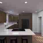 Plan 288-0266 Modern kitchen with island and dark cabinetry