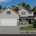Plan 288-0267 Front view with stone accents and two-car garage