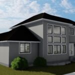 Plan 288-0267 Front right view of a modern two-story home with large