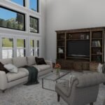 Plan 288-0267 living room with large windows and modern furnishings