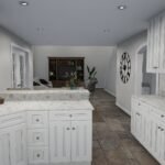 Plan 288-0267 kitchen with white cabinetry and stone flooring