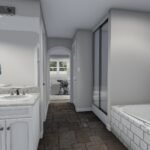 Plan 288-0267 primary bathroom with double vanity and soaking tub
