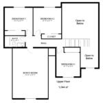 Plan 288-0267 upper floor layout with three bedrooms and bonus room