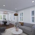 Plan 288-0268 interior view of a cozy living room with dining area