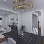 Plan 288-0268 interior view of dining area with modern lighting fixture