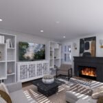 Plan 288-0268 living room with built-ins and a fireplace