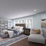 Plan 288-0268 primary bedroom with large windows and built-in shelving