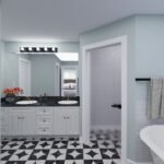 Plan 288-0268 primary bathroom with double vanity and patterned floor