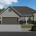 Plan 288-0151 Front view of a single-story home with dual garages