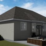 Plan 288-0151 Rear view of a single-story home with a gable roof