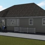 Plan 288-0151 Rear view of a single-story home with a gable roof