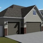 Plan 288-0151 Front right view of a home with dual garages and gable roof