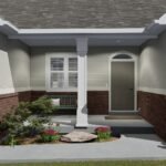 Plan 288-0151 Front view with porch, brick accents, and landscaping