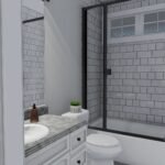 Plan 288-0151 primary bathroom with glass shower and dual sink vanity