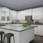 Plan 288-0151 kitchen with island and modern white cabinetry