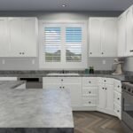 Plan 288-0151 kitchen with white cabinets and gray countertops