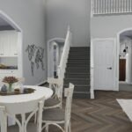 Plan 288-0151 open living area with dining table and staircase
