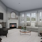 Plan 288-0151 living room with fireplace and large windows