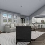 Plan 288-0151 interior view of a spacious living room with vaulted ceiling
