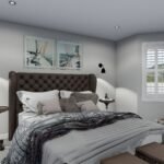 Plan 288-0151 primary bedroom with tufted headboard and large windows