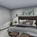 Plan 288-0151 primary bedroom with upholstered headboard and decor