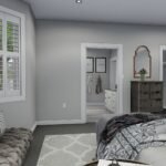Plan 288-0151 primary bedroom with large windows and cozy seating area