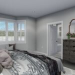Plan 288-0151 primary bedroom with bay windows and dresser