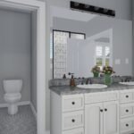 Plan 288-0151 primary bathroom with double vanity and window view