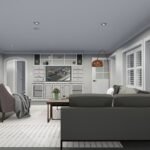 Plan 288-0151 living room with built-ins and large windows