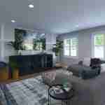 Plan 288-0099 living room with large windows and modern decor