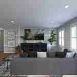 Plan 288-0099 interior view of a modern living room with large windows