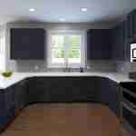 Plan 288-0099 kitchen with dark cabinets and large windows