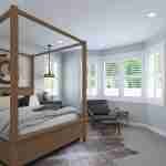 Plan 288-0099 primary bedroom with a four-poster bed and bay windows