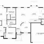 Plan 288-0099 main level floor plan with three bedrooms and two baths