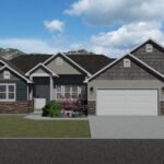 Plan 288-0155 Front view with stone accents and dual garage doors