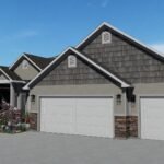 Plan 288-0155 Front view of a home with gable roof and dual garage doors