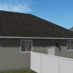 Plan 288-0155 Rear left view of a house with a gable roof and fence
