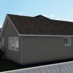 Plan 288-0155 Rear left view of a single-story house with gable roof