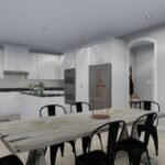 Plan 288-0155 modern kitchen with island and dining table