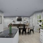 Plan 288-0155 kitchen with island and open living area view