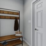 Plan 288-0155 interior view of a mudroom with bench and coat hooks