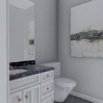 Plan 288-0155 bathroom with vanity, mirror, and artwork on the wall