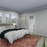 Plan 288-0155 primary bedroom with large windows and cozy decor