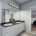 Plan 288-0155 primary bathroom with double vanity and large mirror