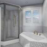 Plan 288-0155 primary bathroom with shower and soaking tub